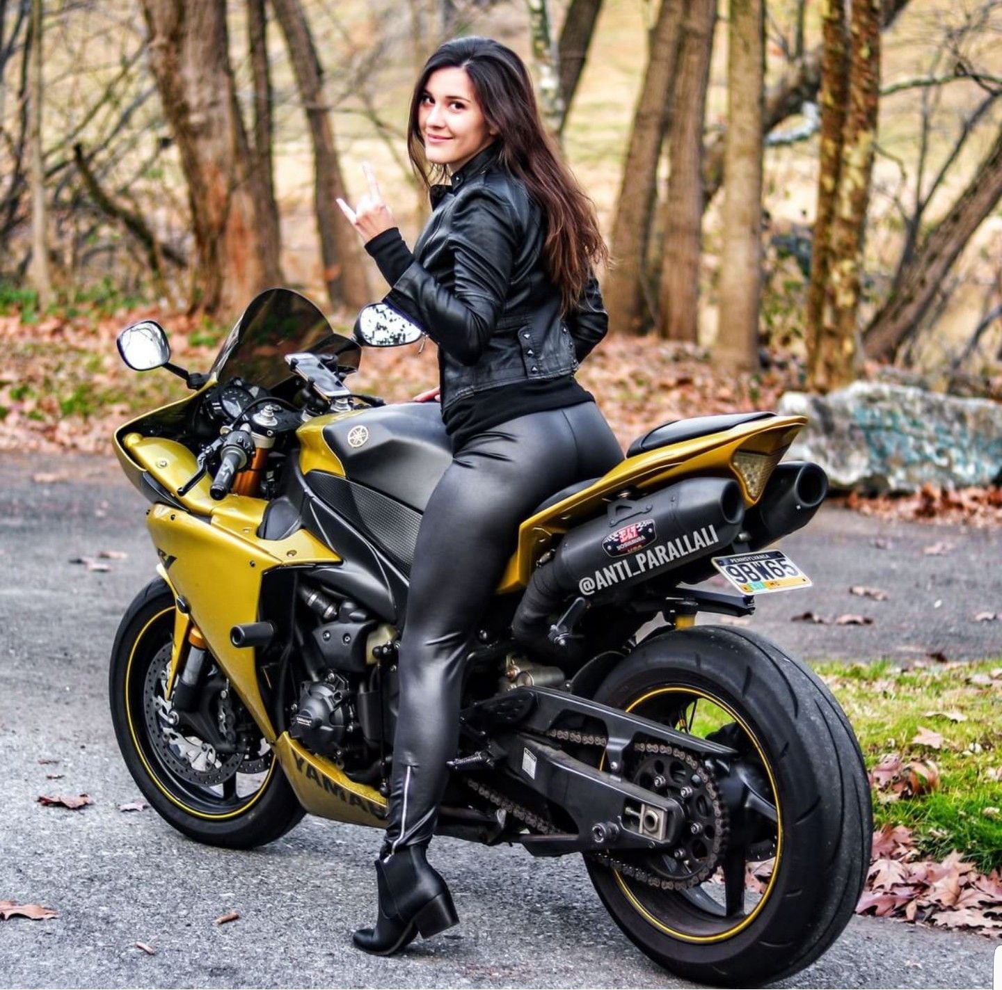 Sexy girl Brunettes on a motorcycle in Atlanta